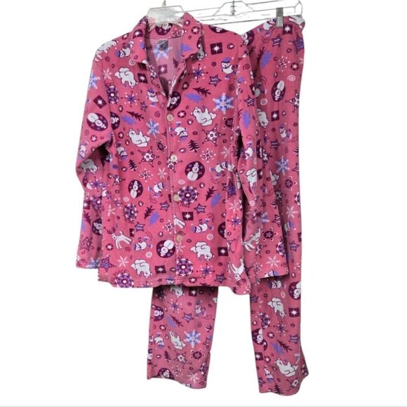 Women's Christmas Pajama 2pc Set Pink Fleece Holiday Sleep Set Sleepwear Polar - Picture 9 of 9